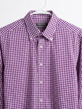 Indochino Men's Medium (Slim Fit) Long Sleeve Purple Check Gingham Shirt